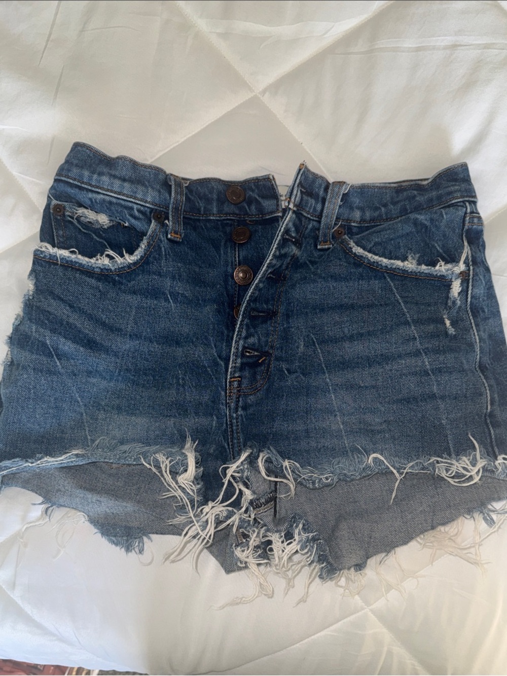 Abercrombie & Fitch Distressed Dark Blue Denim Jean Shorts